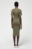 Olive Sheath Satin Midi Wedding Guest Dress