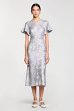 Grey Printed Short Sleeves Sheath Wedding Guest Dress