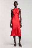 Halter Red Sheath Ruched Chiffon Wedding Guest Dress
