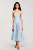 Chiffon Blue Spaghetti Straps A Line Wedding Guest Dress