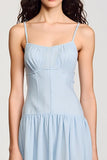 Chiffon Blue Spaghetti Straps A Line Wedding Guest Dress
