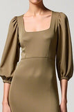 Square Neck Olive A Line Wedding Guest Dress