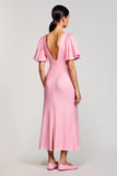 Pink Sheath Chiffon Square Neck Wedding Guest Dress