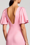 Pink Sheath Chiffon Square Neck Wedding Guest Dress