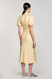 Yellow V Neck Short Sleeves Wedding Guest Dress