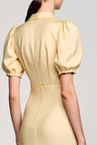 Yellow V Neck Short Sleeves Wedding Guest Dress