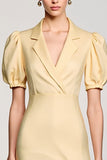 Yellow V Neck Short Sleeves Wedding Guest Dress