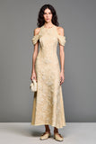 Jacquard Yellow Off the Shoulder A Line Wedding Guest Dress