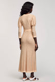 Jacquard Apricot V Neck Sheath Wedding Guest Dress