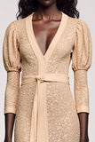 Jacquard Apricot V Neck Sheath Wedding Guest Dress