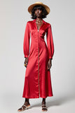 Red Satin A Line Wedding Guest Dress with zipper
