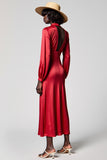 Red Satin A Line Wedding Guest Dress with zipper