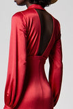 Red Satin A Line Wedding Guest Dress with zipper