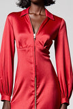 Red Satin A Line Wedding Guest Dress with zipper