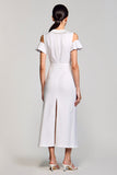 Off the Shoulder Cotton White A Line Wedding Guest Dress