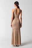 Desert Rose Jacquard V Neck Wedding Guest Dress