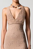 Desert Rose Jacquard V Neck Wedding Guest Dress