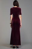 Velvet Burgundy Square Neck Wedding Guest Dress