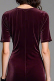 Velvet Burgundy Square Neck Wedding Guest Dress