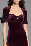 Velvet Burgundy Square Neck Wedding Guest Dress