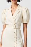 Cotton Ivory Notched Lapel Sheath Wedding Guest Dress
