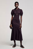 Dark Purple Jacquard A Line Midi Wedding Guest Dress