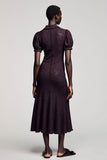 Dark Purple Jacquard A Line Midi Wedding Guest Dress