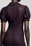 Dark Purple Jacquard A Line Midi Wedding Guest Dress