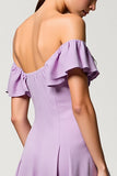 Chiffon Purple Off the Shoulder A Line Wedding Guest Dress