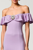 Chiffon Purple Off the Shoulder A Line Wedding Guest Dress