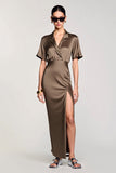 Olive Sheath Notched Lapel Wedding Guest Dress with Slit