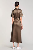 Olive Sheath Notched Lapel Wedding Guest Dress with Slit