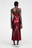 Sparkly Dark Red Sequins Halter Wedding Guest Dress