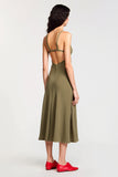 Olive Jersey Spaghetti Straps A Line Wedding Guest Dress