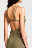 Olive Jersey Spaghetti Straps A Line Wedding Guest Dress
