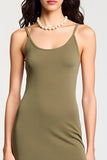 Olive Jersey Spaghetti Straps A Line Wedding Guest Dress