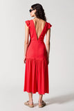 V Neck Red Chiffon A Line Wedding Guest Dress
