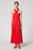 Red Halter Chiffon A Line Wedding Guest Dress