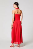 Red Halter Chiffon A Line Wedding Guest Dress