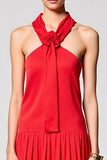 Red Halter Chiffon A Line Wedding Guest Dress