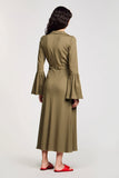 Olive Chiffon A Line V Neck Wedding Guest Dress