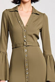 Olive Chiffon A Line V Neck Wedding Guest Dress