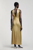 Gold Halter Satin A Line Wedding Guest Dress