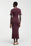 Dark Red Sheath Satin Wedding Guest Dress