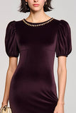 Velvet Burgundy Sheath Wedding Guest Dress