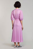 Purple A Line Deep V Neck Wedding Guest Dress with Short Sleeves