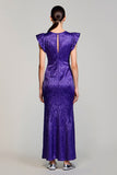 Purple Jacquard Sheath Wedding Guest Dress