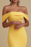 Off the Shoulder Matte Satin Yellow Mermaid Evening Dress