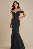 Black Chiffon Off the Shoulder Mermaid Evening Dress