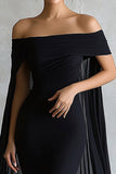 Black Off the Shoulder Mermaid Long Evening Dress with Cape